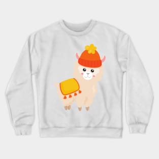 Autumn Llama, Cute Llama, Alpaca, Llama With Hat Crewneck Sweatshirt